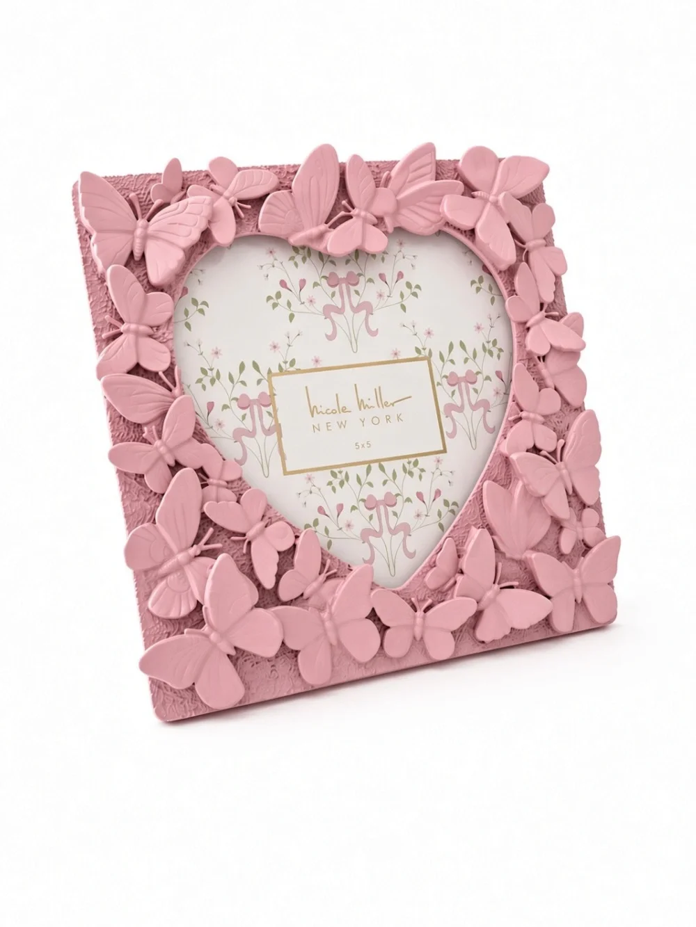 Nicole Miller 3D Pink Butterfly Heart Picture Frame 5x5 NWT